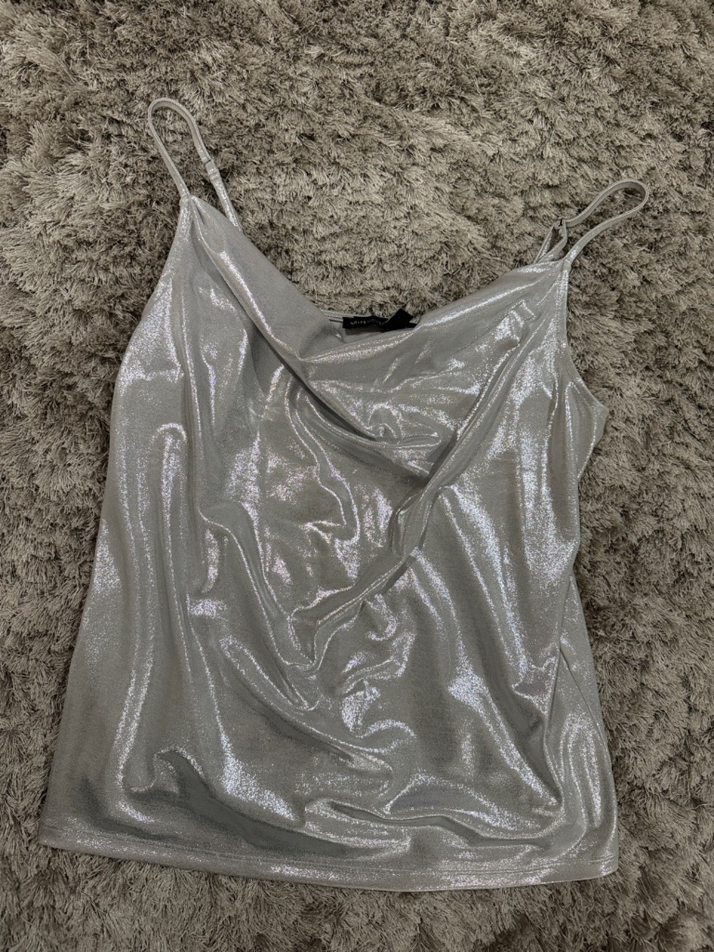 NWOT White House Black Market Silver Metallic Cowl Neck Spaghetti Strap Tank Top